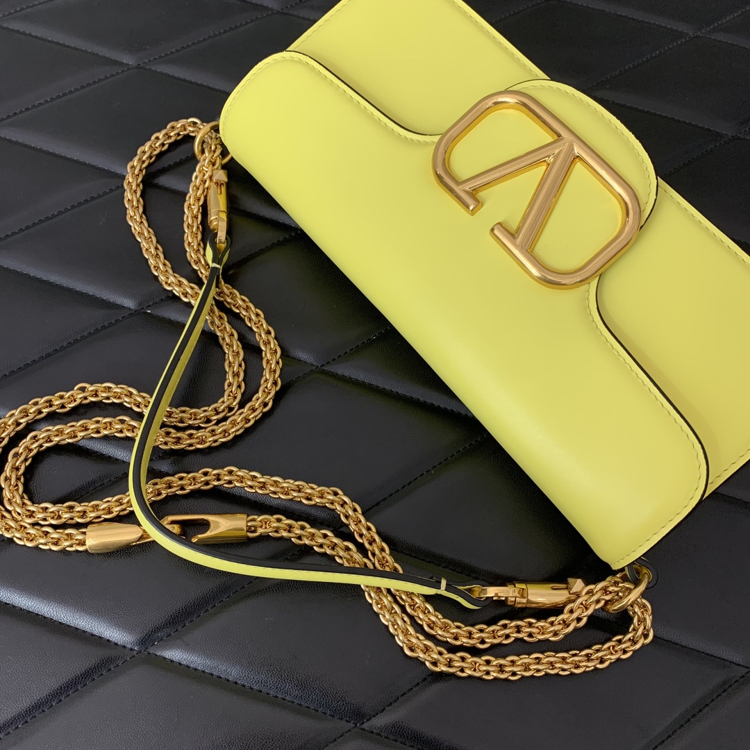 Valentino Garavani Loco Shoulder Bag in Yellow Calfskin Leather